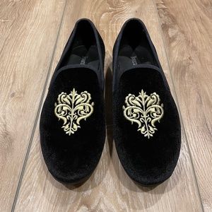 Louis Vuitton Black Velvet Auteuil Logo Smoking Slippers Size 43